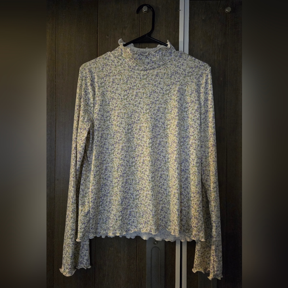 Jade By Jane Floral Ruffle Turtleneck XL